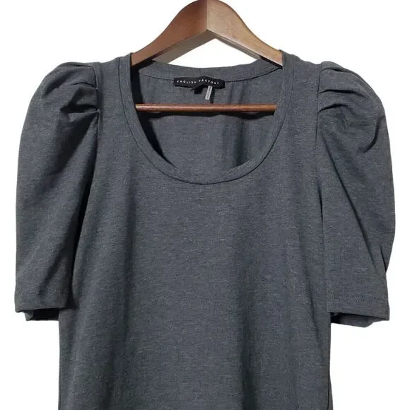 English Factory Pleated Puff Sleeve Top Blouse Size XS Gray Womens - Picture 3 of 9